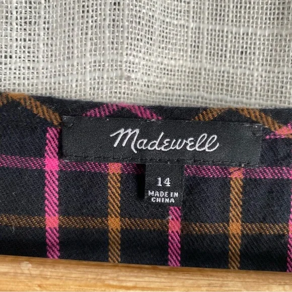Madewell Plaid Flannel Raglan Button-Front Shirtdress Pink Black - Picture 6 of 7